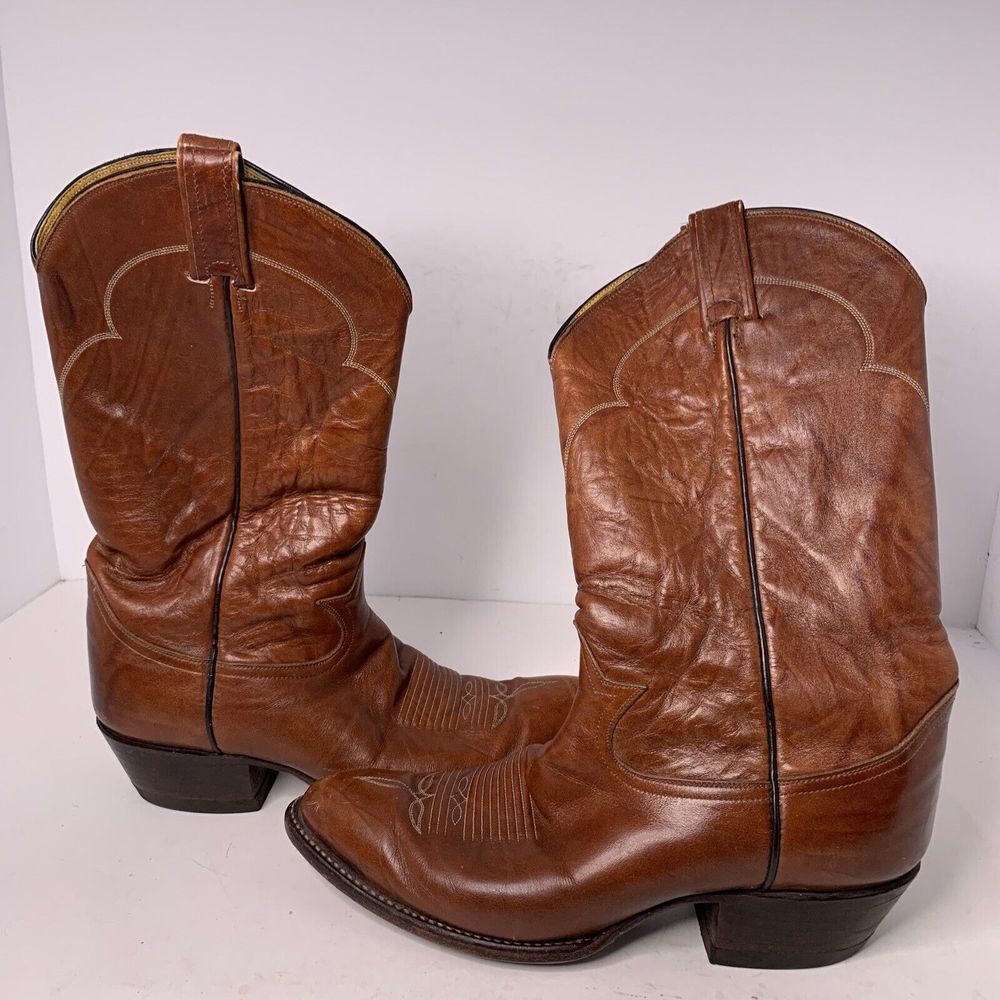 TONY LAMA Style 5084‎ Leather Pointed-Toe Western Cowboy Boots Brown 9 1/2 D men